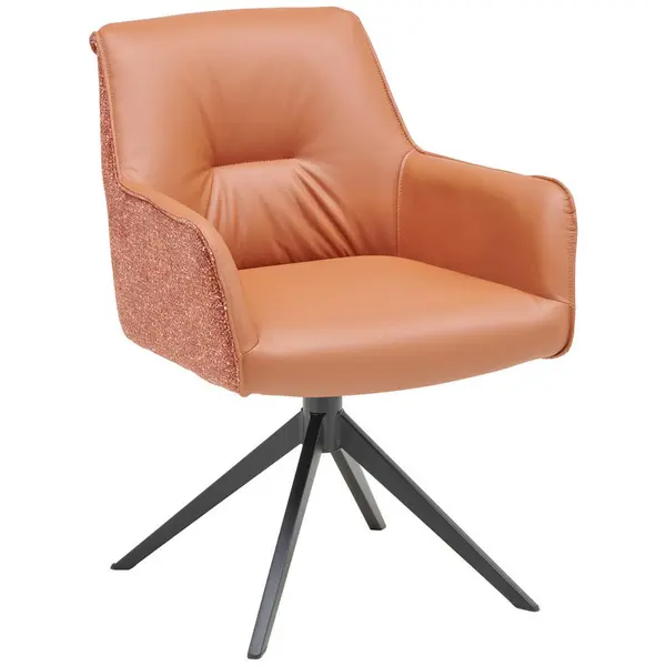 Scaun Cu Brațe din metal, textil, piele, negru, coniac