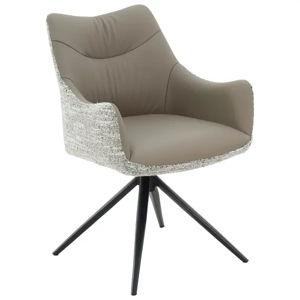 Scaun Cu Brațe din metal, textil, piele, negru, maro deschis