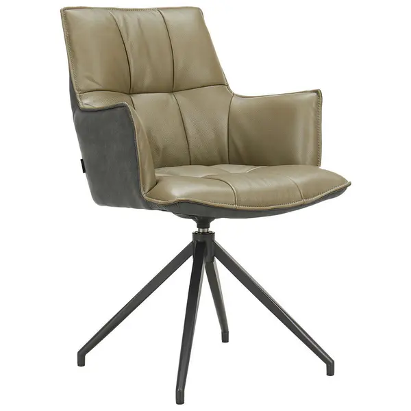 Scaun Cu Brațe din metal, textil, piele, negru, măsliniu