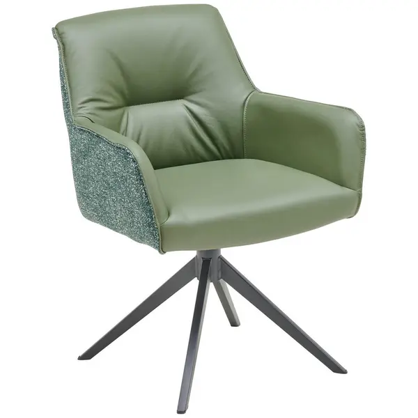 Scaun Cu Brațe din metal, textil, piele, verde, negru