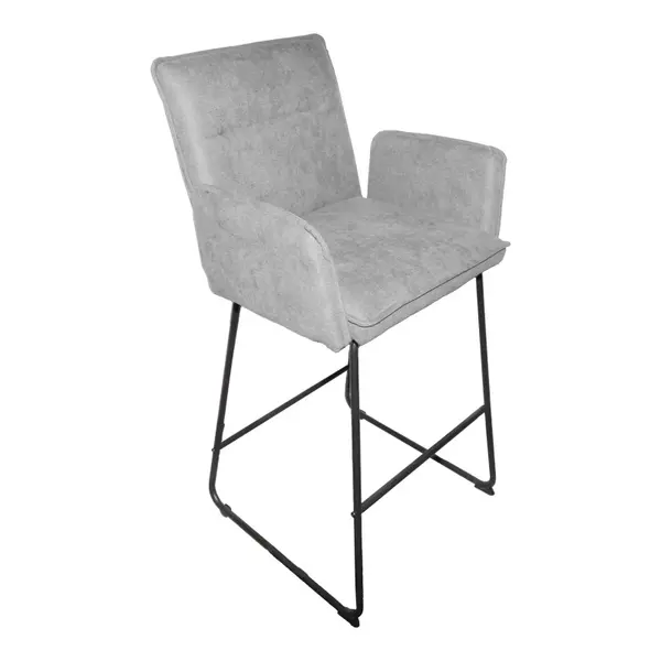 Scaun de bar cu functie esentiala, tesatura gri și metal, negru, 57x64x107 cm