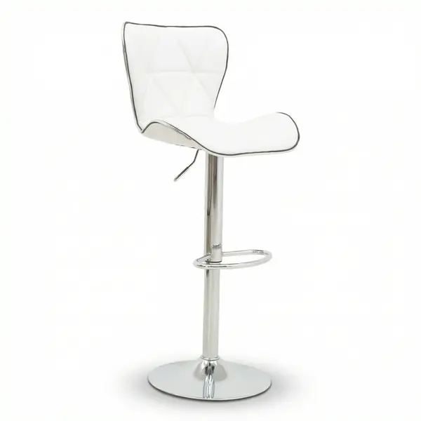 Scaun de bar Jorine reglabil pe inaltime baza alb pu-crom, 53x44x114 cm