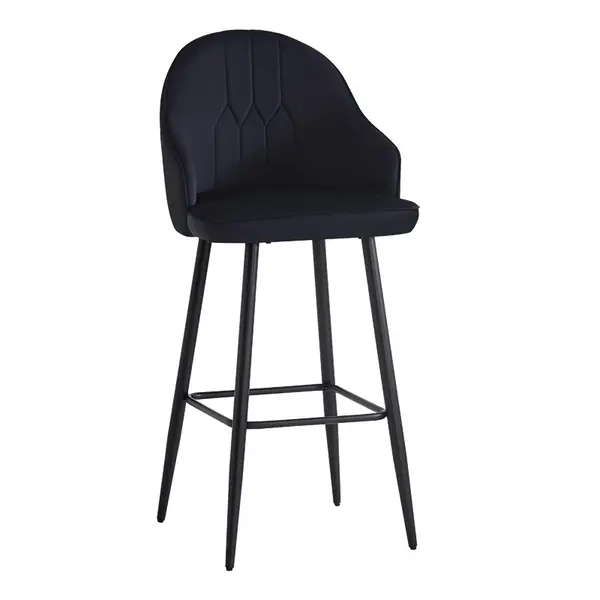 Scaun de bar Velvi, Pako World, Catifea neagra, 46x45x113 cm