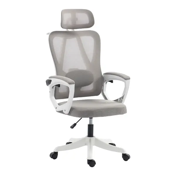 Scaun de birou directorial Exeter, Alb - Gri, 50x58x129 cm