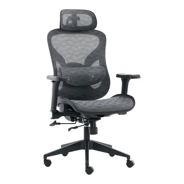 Scaun de birou ergonomic Mesgo, Modern/Metal, Negru-Gri, 68x67x110-136 cm