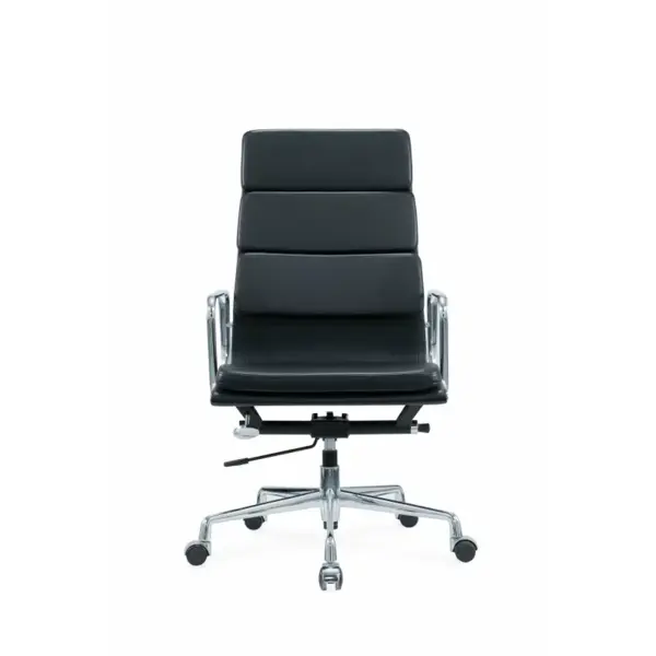 Scaun de birou ergonomic Qualia ,reglabil din piele ecologica neagra si cadru din aluminiu ,dimensiuni 590*500*1060-1150 mm