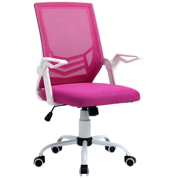 Scaun de Birou Ergonomic Vinsetto cu Cotiere si Suport Lombar, Pivotant, Inaltime Reglabila, Tesatura Roz | Aosom Romania