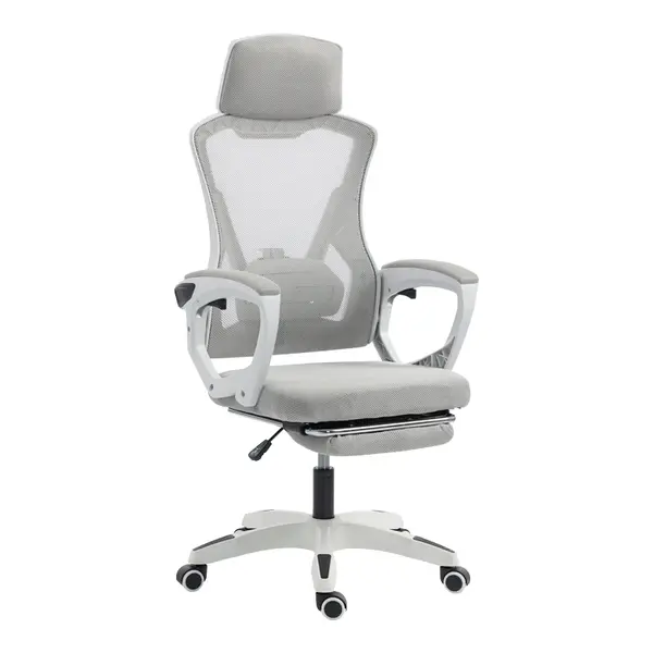 Scaun de birou managerial Meton, Alb - Gri, 48x60x128 cm