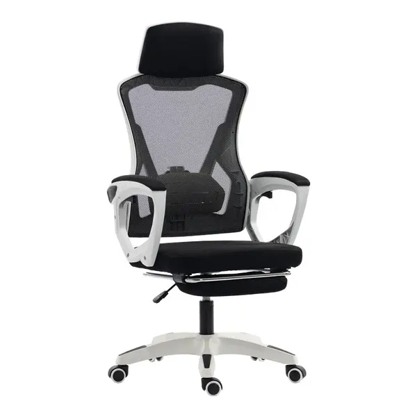 Scaun de birou managerial Meton, Alb - Negru, 48x60x128 cm