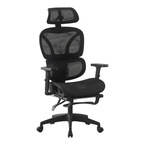 Scaun de birou pentru manager cu suport pentru picioare Corus pakoworld plasa neagra 62x69x125-135cm Scaun de birou pentru manager cu suport pentru picioare Corus pakoworld plasa neagra 62x69x125-135cm