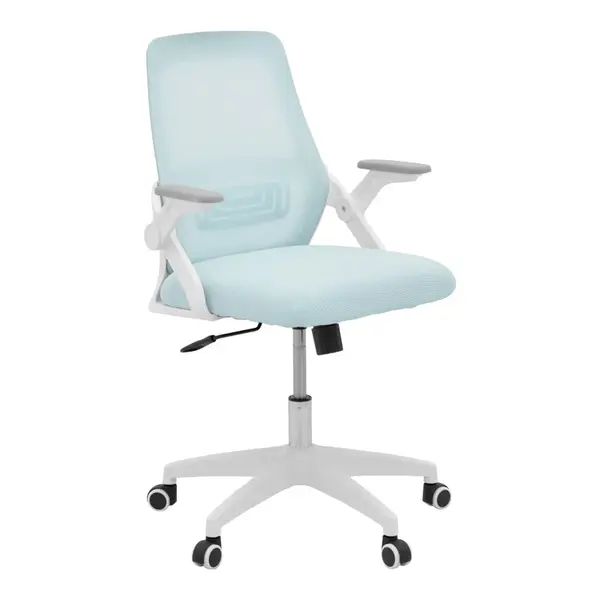 Scaun de birou Reji din plasa de albastru deschis -cadru, alb, 58x60x89-99 cm