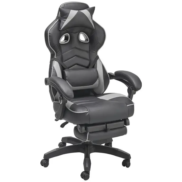 Scaun De Gaming, imitație piele, microfibră, gri, negru