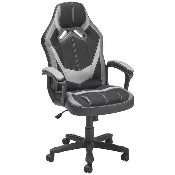 Scaun De Gaming, imitație piele, microfibră, gri, negru