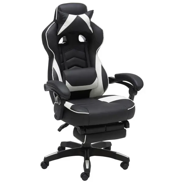 Scaun De Gaming, imitație piele, negru, alb