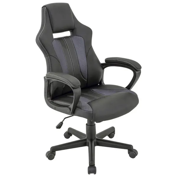 Scaun De Gaming, imitație piele, plasă tensionată, gri, negru