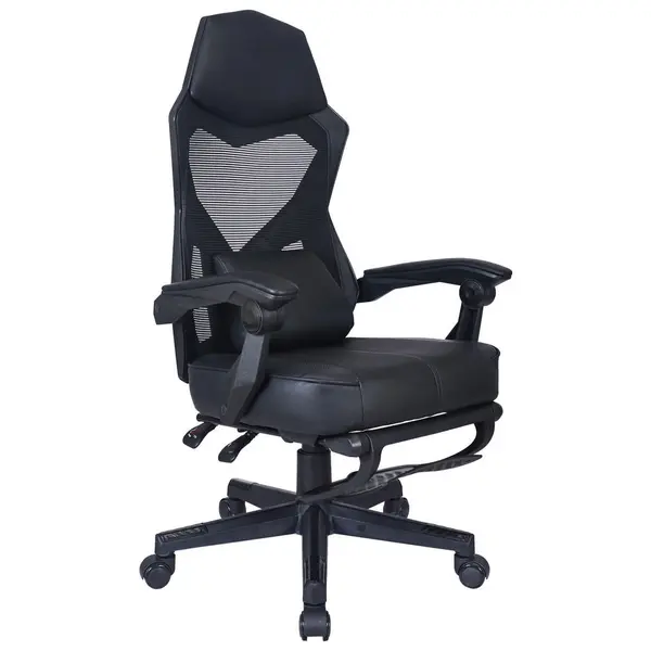Scaun De Gaming, imitație piele, plasă tensionată, negru