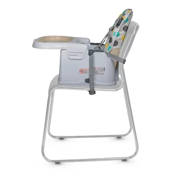 Scaun de luat masa 2in1 pentru copii Coccolle Ziti multifunctional, Cu functie de inaltator, Centuri in 5 puncte, Spatar reglabil in 2 pozitii, Tavita reglabila in 3 pozitii, Dispozitiv anti-alunecare sub tavita, pana la 15 kg, Beige Dots
