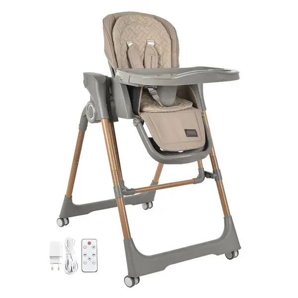 Scaun de masa 2 in 1, Bebe Stars, Serenna, Poate fi utilizat ca si leagan pentru copii, Cu telecomanda, Conform cu EN12790-1,2:2023, EN71-3:2019+A1:2021, EN14988:2017+A2:2024, Mocha