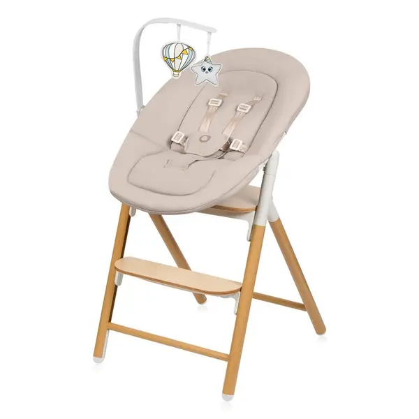 Scaun de masa 4 in 1 Lionelo Celia AlbNatur, multifunctional, cu functie de balansoar, reglabil pe inaltime, suport pentru picioare reglabil