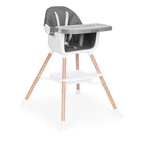 Scaun de masa copii Ecotoys, 2 in 1, tava reglabila, sezut confortabil, gri KID004584, la doar 234,00 lei
