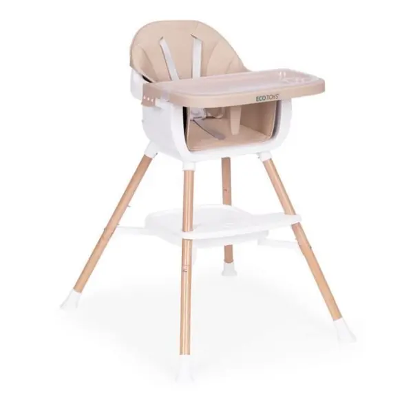 Scaun de masa copii Ecotoys, 2 in 1, tava reglabila, sezut confortabil, bej KID006328, la doar 234,00 lei