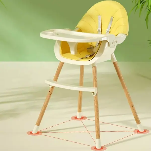 Scaun de masa pentru bebelusi si copii Little Mom Nordic Yellow 2 in 1, cu inaltime ajustabila, varsta 6-60 luni Tavita dubla reglabila, centura de siguranta in 5 puncte, suport pentru picioare