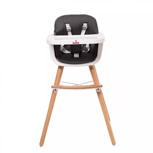 Scaun de masa pentru copii Buba Carino Black 2 in 1 din lemn de fag, suport pentru picioare, tapiterie din piele ecologica