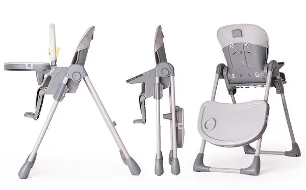 Scaun de masa pentru copii, Kidnort Jordgubbe Green, multifunctional, cu roti, bara de jucarii, spatar reglabil, pozitie somn, reglabil pe inaltime pe 6 nivele, tavita cu suport pentru pahar, usor de pliat