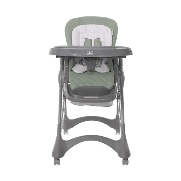 Scaun de masa pentru copii Lorelli Bellissimo Green reglabil in multiple pozitii, suport picioare, centuri de siguranta, roti, cos pentru jucarii, greutate admisa 15 kg