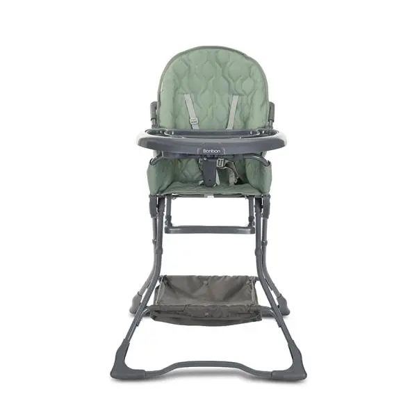 Scaun de masa pentru copii Lorelli Bonbon Green Leather cu suport pentru picioare, cos pentru jucarii, pliere compacta, greutate admisa 15 kg