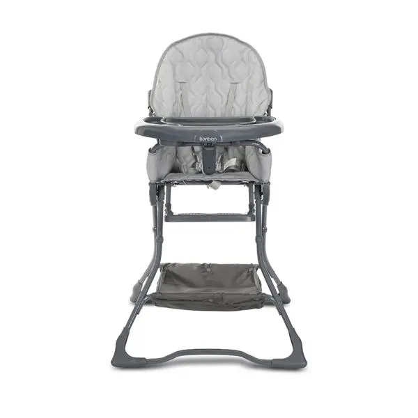 Scaun de masa pentru copii Lorelli Bonbon Grey Leather cu suport pentru picioare, cos pentru jucarii, pliere compacta, greutate admisa 15 kg