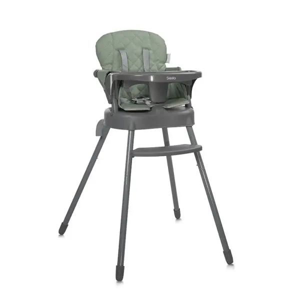 Scaun de masa pentru copii Lorelli Siesta Green Leather 3 in 1 cu suport pentru picioare, tavita detasabila si centuri de siguranta