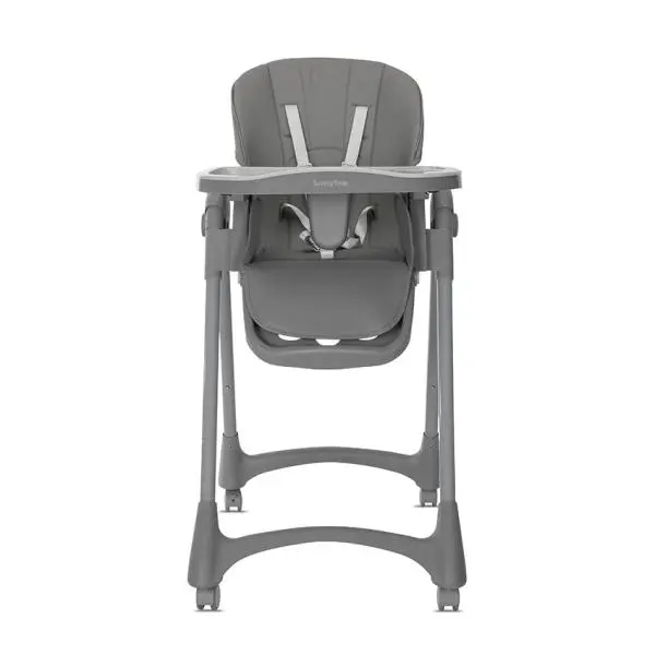 Scaun de masa pentru copii Lorelli Tummy Time Grey reglabil in multiple pozitii, roti din silicon, 2 tavite detasabile, centuri de siguranta, suport pentru picioare