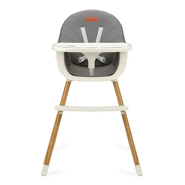 Scaun de masa pentru copii Momi Reki Dark Grey, husa detasabila din piele ecologica, suport pentru picioare, tava reglabila, jucarie cu ventuza