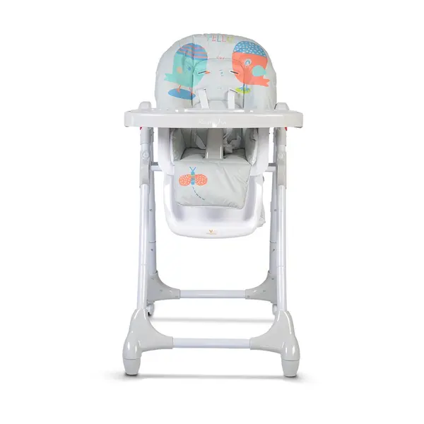 Scaun de masa pentru copii Moni Kimchi Light Gray cu pliere rapida,roti silentioase cu frana,inaltime reglabila,tavita dubla,centuri de siguranta