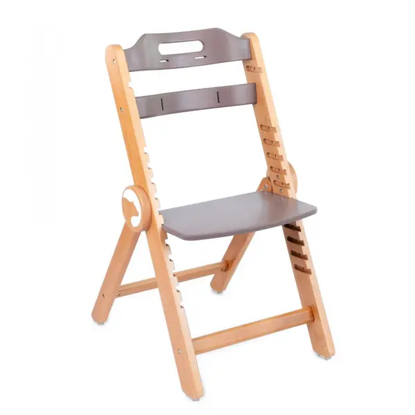 Scaun de masa pentru copii multifunctional Kidnort Drommer Brown, pliabil, din lemn, transformabil, cu sezut reglabil pe 11 nivele de inaltime, picioare antiderapante, cu pernuta inclusa, capacitate maxim admisa 75 kg