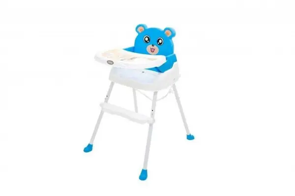 Scaun de masa pentru copii Novokids Teddy Bear Albastru 3 in 1, transformabil in scaunel copii, functie inaltator scaun, 2 trepte de inaltime, sezut confortabil, masuta detasabila