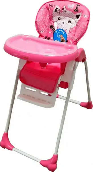 Scaun de masa pentru copii si bebe Baby Care CC Pisicuta Roz reglabil in 3 trepte, Pliabil, Centura de siguranta, Sezut confortabil, Masuta detasabila, Pozitie somn, Cosulet de depozitare