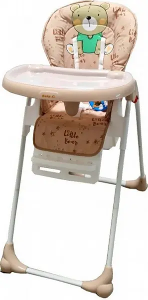 Scaun de masa pentru copii si bebe Baby Care CC Ursulet Crem reglabil in 3 trepte, Pliabil, Centura de siguranta, Sezut confortabil, Masuta detasabila, Pozitie somn, Cosulet de depozitare