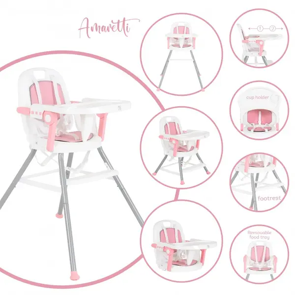 Scaun de masa transformabil 2in1 si portabil Moni Amaretti Pink