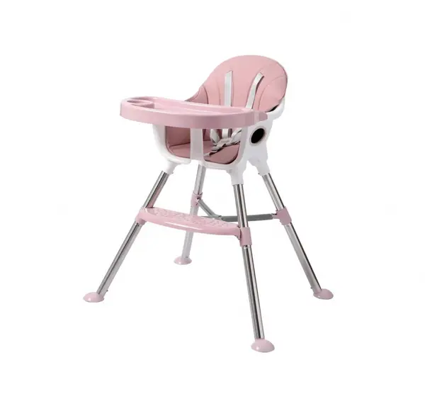 Scaun de masa transformabil Little Mom, multifunctional, cu tavita ajustabila, husa detasabila din piele ecologica, suport pentru picioare, dimensiune 75 x 53 x 83 cm, Elite Pink