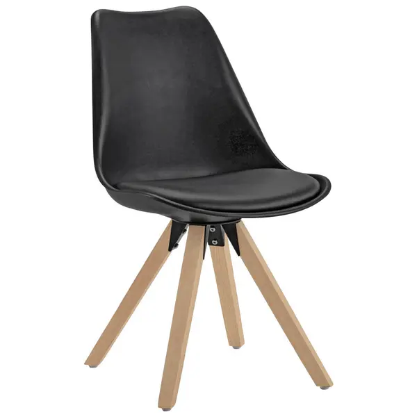 Scaun din lemn, metal, plastic, textil, negru, culoare lemn stejar