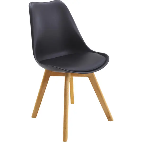 Scaun din lemn, textil, negru, culoare lemn stejar