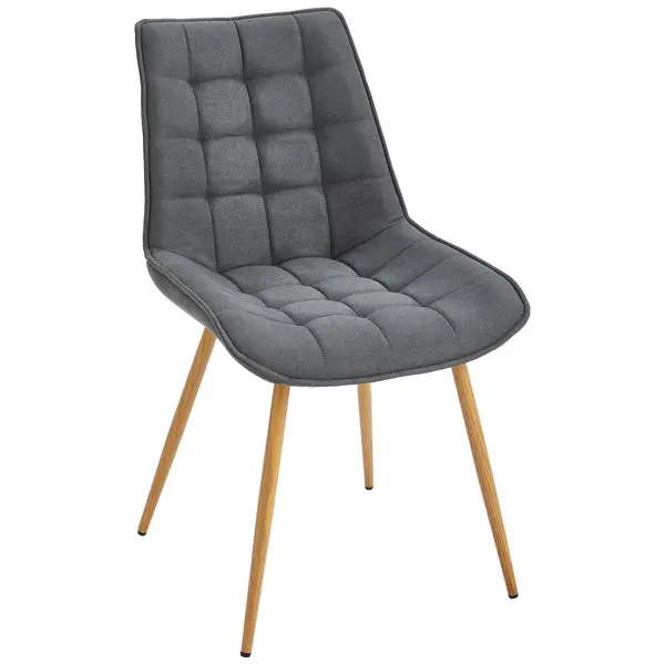 Scaun din metal, textil, gri, culoare lemn stejar