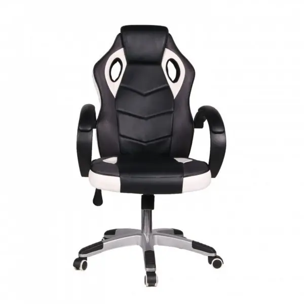 Scaun ergonomic de birou Novokids Gamer Pro Alb cu Negru, rotatie 360 grade, inaltime reglabila 117-127 cm, latime 60 cm, greutate admisa 120 kg