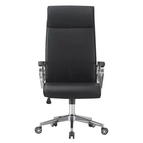 Scaun ergonomic de birou, piele ecologica, inaltime reglabila, baza si manere otel cromat, negru