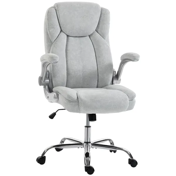 Scaun Ergonomic HOMCOM, Spătar Înalt, Tapițat în Catifea Imprimată, Cotiere Rabatabile, Alb Crem | Aosom Romania