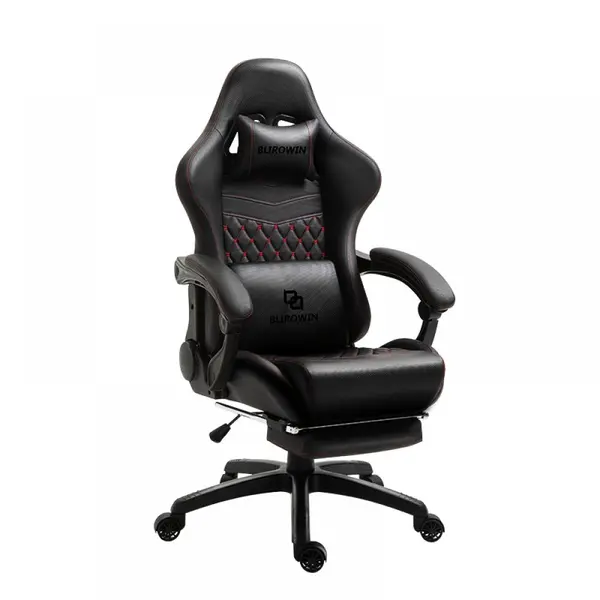 Scaun ergonomic premium de birou sau gaming, Blirowin®, suport lombar reglabil cu masaj, spuma cu memorie, sezut cu revenire rapida, suport picioare extensibil, piele PU, negru