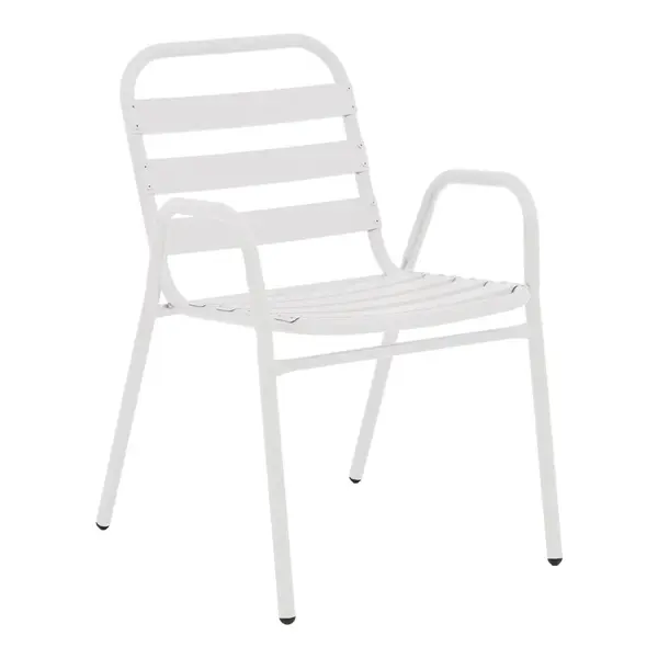 Scaun exterior Sussie metalic alb cu lamele de aluminiu, 45x62x76 cm