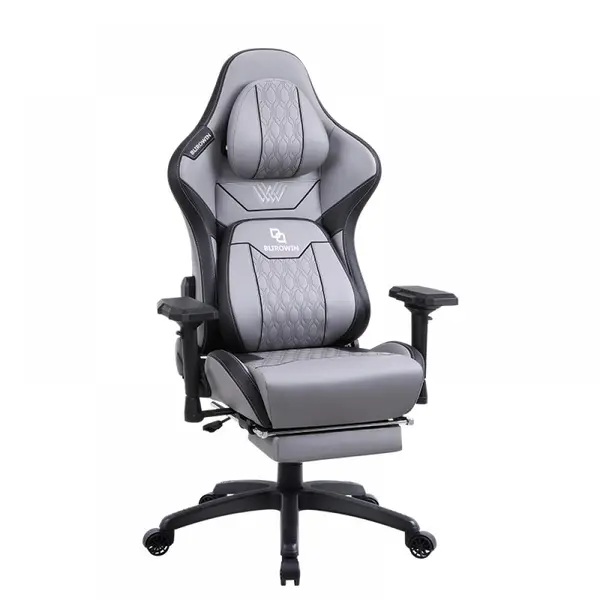 Scaun gaming/birou, Blirowin®, suport lombar reglabil cu masaj, spuma cu memorie, sezut cu revenire rapida, suport picioare extensibil, piele PU rezistenta, blocarea pozitiei pana la 180°, cotiere reglabile, gri/negru
